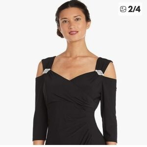 R& M Elegant Black Cold Shoulder Dress With Sparkly Rhinestones.